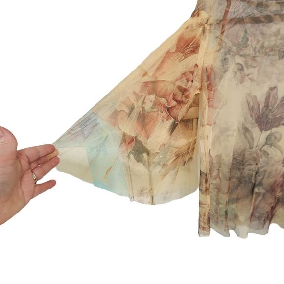 Vintage Cleo Y2K top yellow floral sheer mesh whimsigoth fairy romantic L - Picture 3 of 5
